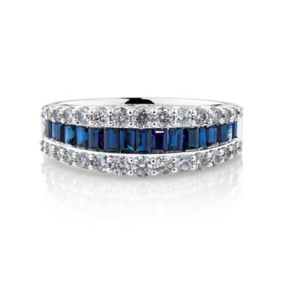 China wholesale FASHIONABLE 925 sterling silver rectangular blue and round white zircon combination wedding ring for women for sale