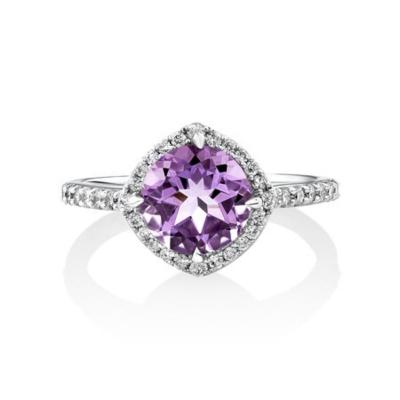 China FASHIONABLE Style 925 Cushion Cut Amethyst Zircon Ring Contracted Sterling Silver Wedding Ring For Women for sale