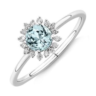 China FASHIONABLE Round Cut Natural Blue Green Zircon Ring Sterling Silver Women Jewelry Custom for sale