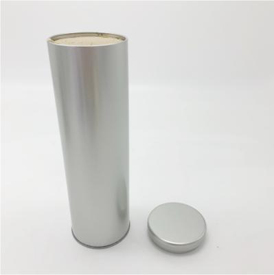 China Modern Luxury 65*125mm Round Silver Metal Candy Jar Food Tea Canister Can Coffee Tin Matcha Powder Container for sale