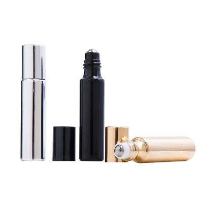 China Cosmetic Luxury Gold Silver Glass Essential Oil Roll On Bottle 5ml Metal Balm Cream Roller Perfume Roller Glass Oil Bottle for sale