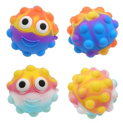 China Fashion stress balls for kids and newer adults! Big Eyes Smile Face Noise Buster Ball, 3D Rainbow Stress Balls Bust Toy, Silicone Jumping Push Up Bubble Buster Ball for sale