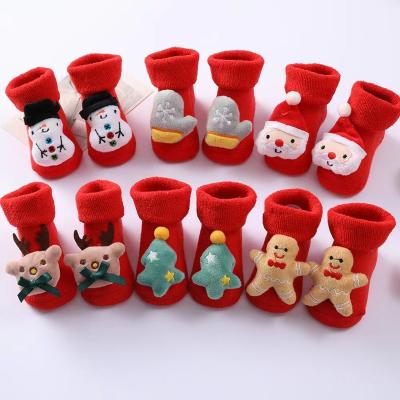 China Anti-Fault Baby Christmas Stocking Toddler Red Household Doll 3D Terry Soft Anti Slip Baby Sock Shoes With Animal Head for sale