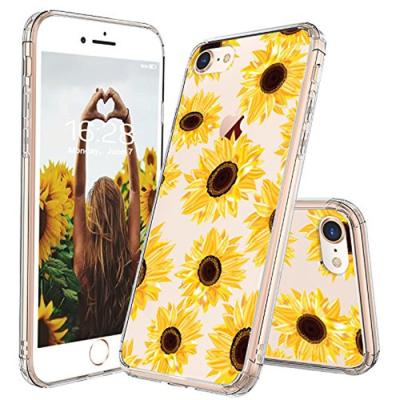 China Eco-friendly Sunflower Floral Clear Design Flower Plastic Back Case With Protective TPU Case Bumper Cover For iPhone for sale