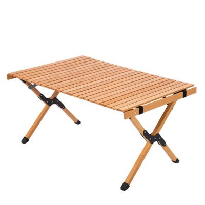 China Egg Roll Table Folding Camping Picnic Table Garden Outdoor Solid Wood Foldable Wooden Table for sale