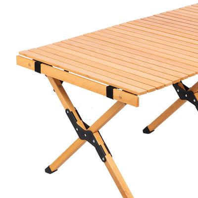 China Foldable Camp Table Beech Wood Egg Roll Table Solid Wood Outdoor Portable Folding Table Picnic Camping Table for sale