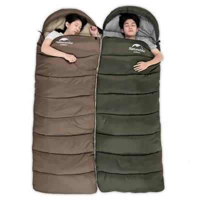 China Envelope Type Envelope Cotton Sleeping Bag With Hat Spliced ​​2 People Camping Travel Sleeping Bag Outdoor Comforter 3Seasons for sale