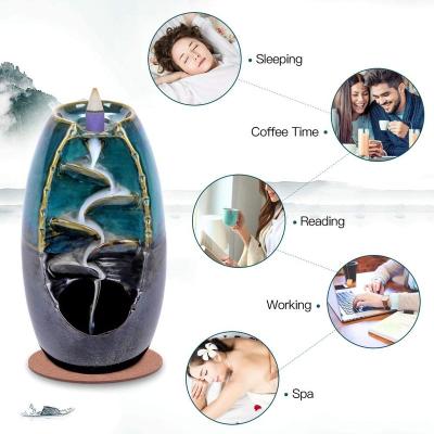 China Modern Art Hot Selling DIY Ceramic Pot Multi Layers Censer, Back Flow Incense Holder Incense Cones Stick Holder With Free Cones for sale