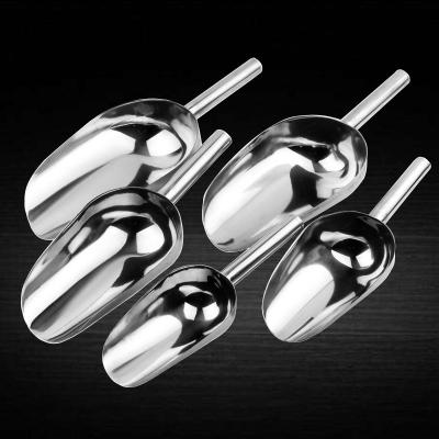 China Small Ice Cube Scoop Stainless Steel Viable Ice Scoop Small Metal Food Candy Scoop for sale