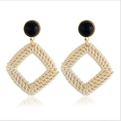 China High Quality Rattan Earrings For Women Lightweight Geometric Statement Earrings Handmade Wicker Braid Circle Teardrop Drop Dangle Earring for sale