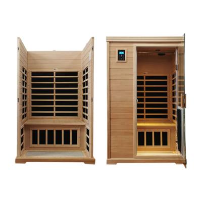 China Traditional Infrared Wooden Sauna Room 2-Person Size Heating 1750W 9 Plates 10 Min Pre-Warm Up Time And Temperature Preset Control for sale