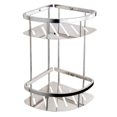 China Bathroom Bathroom Corner Rack 304 Stainless Steel Double Layer Wall Mounted Storage Shelf for sale