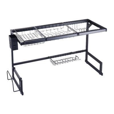 China Two Layers Black Color Kitchen Sink Dish Rack Dish Drainer Rack Kitchen Rack 65cm Kichen Cabinet Rack for sale