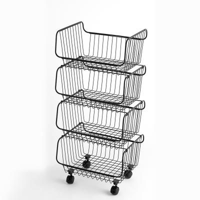 China Kichen Cabinet Basket 4 Tier Stainless Steel Kitchen Storage Shelf/Vegetable or Fruit Kitchen Storage Rack/Kitchen Storage Rack with Wheels for sale