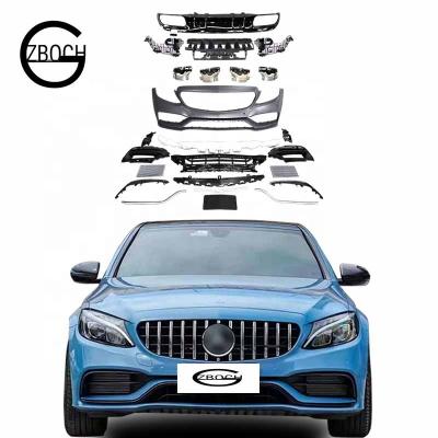 China pp High Quality Streamlined Bodykit For Mercedes Benz W205 C Class C43 Upgrade C63s Amg 1:1 Car Bumper Grill Exhaust Pipe Rear Lip for sale