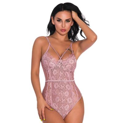 China Women one piece polyester/cotton wholesale fashion underwear lace up sling V-neck thong sexy panties lingerie transparent jumpsuit for sale