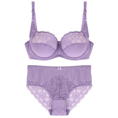 China Luxury wholesale breathable plus size embroidery lace fat women's breathable panties and bra for sale