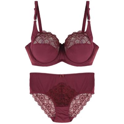 China Customized Antibacterial Three Quarter (3/4 Cup) Plus Size Lace Bra Set Nylon Comfortable Underwear for sale