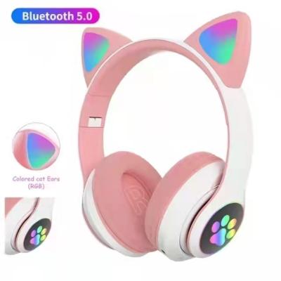 China Cute Head-mounted TWS Cat Ear Wireless Earphone with Mic Can Control LED Gift for Kids Girl Music Headset Phone Headset Wireless Earbuds for sale