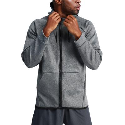 China Men's Breathable Pocket Hooded Running Fitness Double Slip Cotton Polyester Long Sleeve Jacket for sale