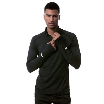 China Men's Bright Trim Cotton Polyester Zipper Breathable Turtle Half Neck Embellished Long Sleeve Loose Running T-Shirt for sale