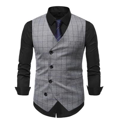 China New European Single Breasted Men's Waist Plaid Casual Vest Fashion Breathable Vest for sale