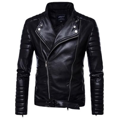 China Multi-zipper Waterproof Motorcycle Mens European Size Men's Casual Leather Coat for sale