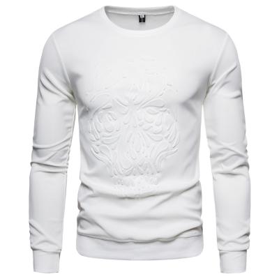 China Breathable Mens Cotton 3D Embroidered Print Embossed Crewneck Long Sleeve Super Quilted Double T-Shirt for sale