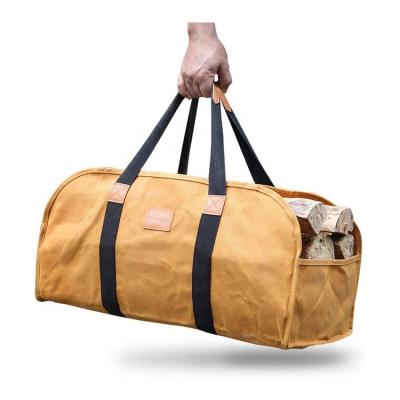 China Waterproof Log Carrier for Firewood, Durable Canvas Fireplace Waxed Wood Rack Tote Bag for sale