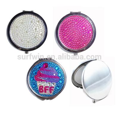 China Custom round compact mirror/pocket mirror/cosmetic mirror with acrylic stone for sale