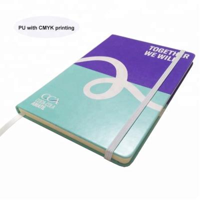 China CMYK hardcover printed PU cover writing notebook and diary with elastic band closure for sale