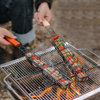 China Wholesale Non-Stick BBQ Non-Stick Grill Handle Lightweight Wooden BBQ Camping Grill for Heating Cooking BBQ for sale