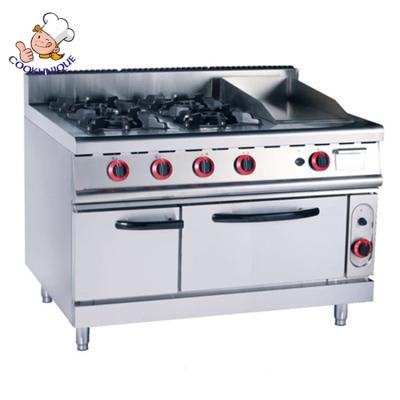 China Commercial Convection Gas Cooking Stoves With Griddle / Stainless Steel 4 Gas Burners With Oven for sale