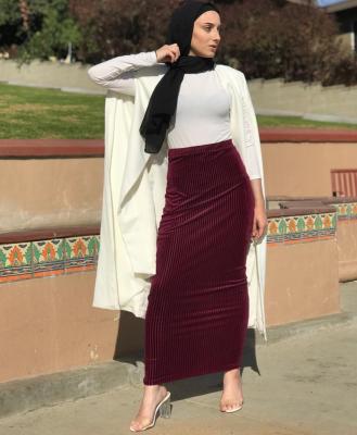 China Polyester Muslim Women Skirt Stripe Pleated High Waist Long Maxi Skirts Islamic Bodycon Pencil Skirts Bottoms Turkey Abaya Fashion Dress for sale