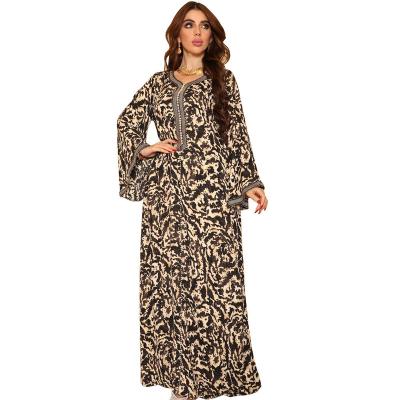 China Floral Muslim Eid Ramadan Women Floral Maxi Dress Long Sleeve Islamic Abaya Kaftan Jilbab Dubai Casual Robe Party Gown Middle East Robe for sale