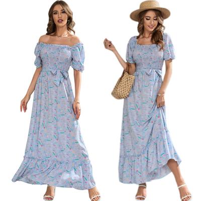 China Casual Print Summer Women Print Long Sleeve Bohemian Short Beach Dress Vacation Party Loose Cocktail Prom Dresses Evening for sale