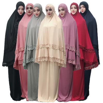 China Polyester Arab Muslim Arabian Clothing Ramadan Oman Suit Worship Service Middle East Khimar Jilbab Abaya Prayer Dress 2 Piece Hijab Women for sale