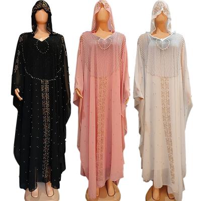 China African Elegant Beading Turkish Muslim Dashiki Hooded Dress Dubai Abayas Chiffon Fashion Kaftan Abaya Dress Women New Plus Size for sale