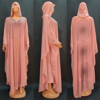 China African Elegant Beading Turkish Dashiki Robe Dubai Chiffon Hooded Robe Women Modest Khimar Hijab Abaya Muslim Chiffon Kaftan Dress Plus Size for sale