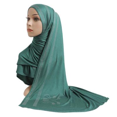 China New Women Long Hijab Scarf Hijab Scarf Rhinestone Wrap Shawls Solid Color Islamic Stoles Ethnic Muslim Head Scarves Tank Top for sale