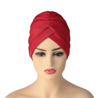 China GeleTwisted Ethnic African Auto Turban For Women Headtie Cover Scarf Hijab Hood Soild Color Femme Head Wraps Muslim Chemo for sale