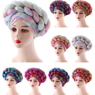 China Gele Party African Headtie Nigeria Ethnic Auto Turban Headband Already Tied Head Wraps Braid Turban Front Muslim Cross for sale