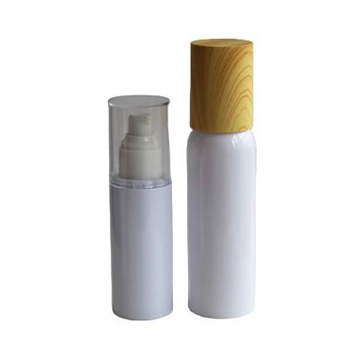 China Recyclable White Plastic PET 125ml Lotion Cosmetic Packaging Bottle Empty Spray Emulsion Bottle With Bamboo Lid for sale