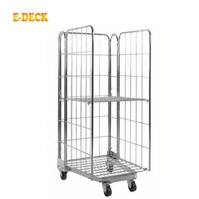 China Folding Trolley Mesh Wire Steel Roll Corrosion Protection 3 Door Storage Security Cage for Warehouse Storage for sale