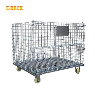 China China Collapsible Industrial Warehouse Storage Mobile Foldable Wire Mesh Hot Dipped Container With Caster for sale