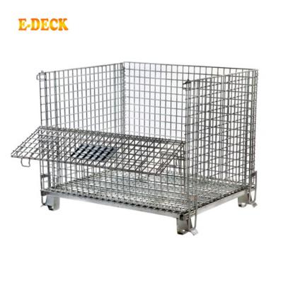 China Collapsible Storage Galvanized Half Open 4 Wire Foldable Stacking Welded High Door Mesh Container for sale