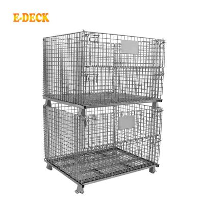 China Collapsible Reuse Galvanized Outdoor Finished Wire Mesh Stacking Industrial Container In Warehouse for sale