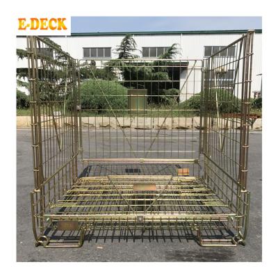 China Europe Industrial Type Galvanized Metal Container Collapsible Stacking Wire Mesh Pallet Cage With PP Roof for sale