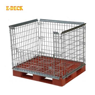 China Corrosion Protection Eu Metal Riser Collapsible Folding Steel Pallet Pour Pallet Wire Folding Pallet Cage for sale