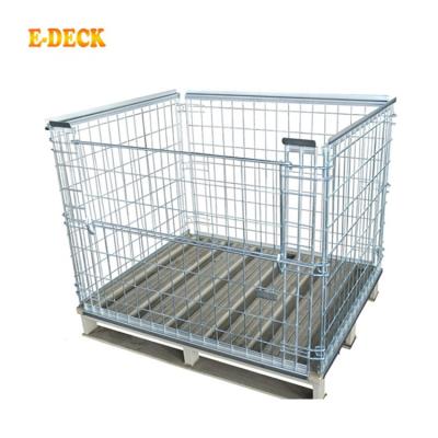 China Foldable Industrial Warehouse Storage Stacking Collapsible Euro Galvanized Durable Wire Mesh Cage Pallet for sale